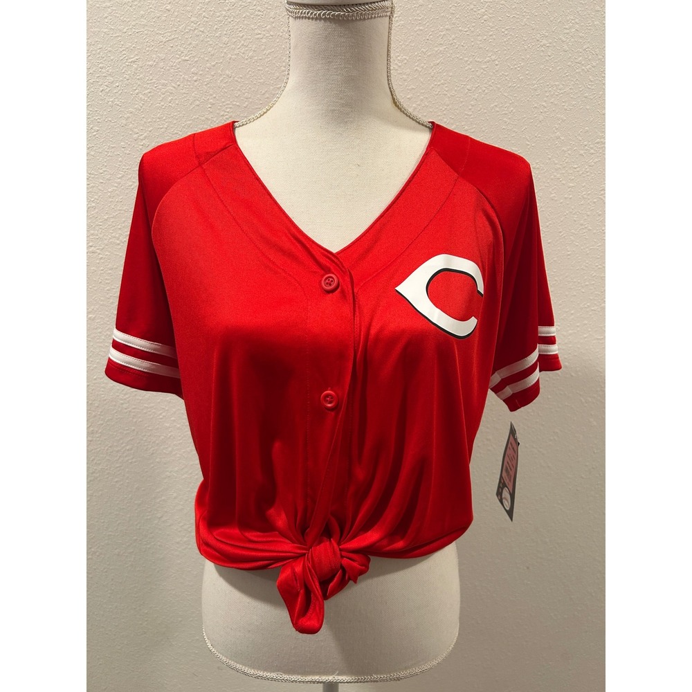 Majestic Cincinnati Reds MLB Baseball Jersey Red Tie Front Women's Size M NEW